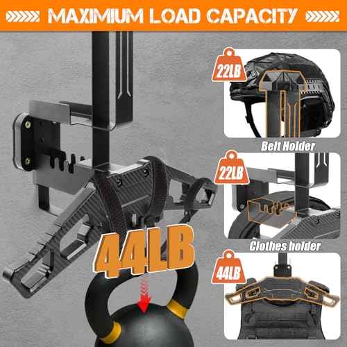 HLOGREE Motorcycle Helmet Holder Rack Wall Mount Metal Helmet Holder Mount with Hooks for Motorcycle Bike Baseball Rugby - Black