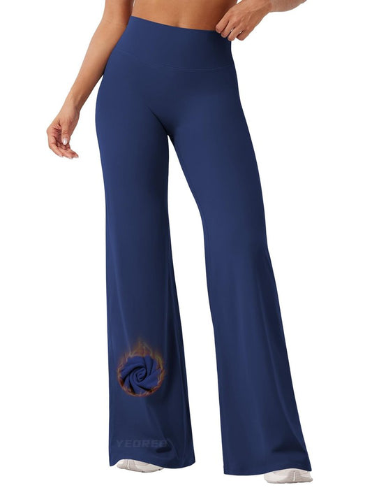 YEOREO Workout Leggings Womens No Front Seam Straight Leggings 33" Thin Fleece High Waist Buttery Eddiy Gym Yoga Pants Navy Blue L
