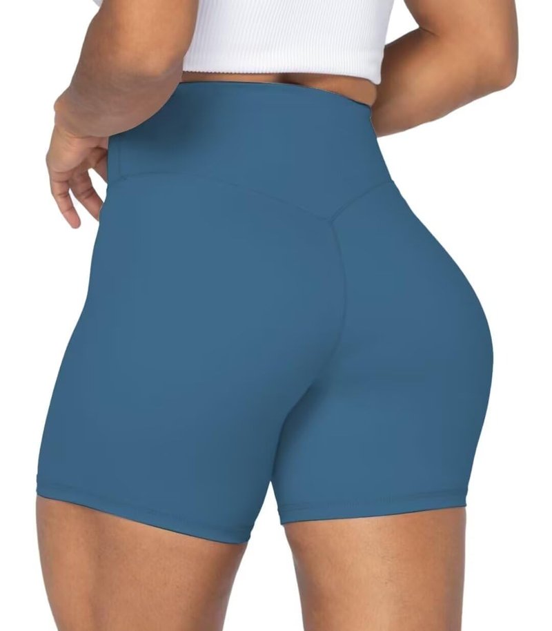 Sunzel No Front Seam High Waist Biker Shorts for Women, Squat Proof Yoga Workout Gym Bike Shorts 5" Inseam Blue Gray Medium