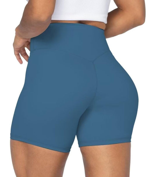 Sunzel No Front Seam High Waist Biker Shorts for Women, Squat Proof Yoga Workout Gym Bike Shorts 5" Inseam Blue Gray Medium