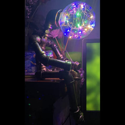 PUPERY Steampunk Table Lamp,Retro Industrial Bronze Pipe Robot Desk Lamp with 2 Edison Bulbs Lamp Creative Gift