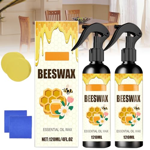 Beeswak Essential Oil Wax, Bees Wax Furniture Polish and Cleaner for Wood, 120ml Beeswax Care Spray & Restorer For Wooden Floors Leather & Furnishings (2Pcs)