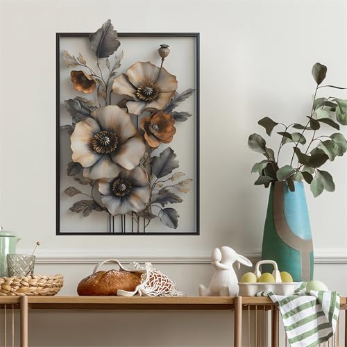 Poppy Fake Flower Wall Stickers, sacinora 3D Floral Art Wall Decals Removable Vinyl Peel and Stick for Living Room Bedroom Bathroom Sofa TV Background Home Decorations