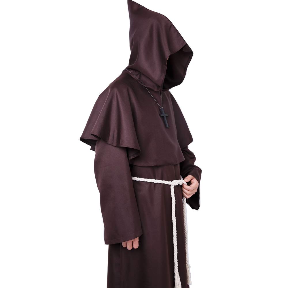 Myir JUN Monk Robe Medieval Friar Monk Priest Hooded Robe Cloak Halloween Tunic Hooded Uniform Monk Costume Cosplay Costume