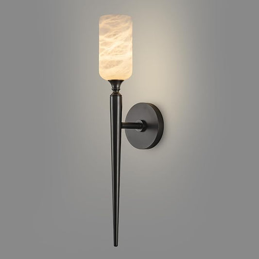 Alabaster Wall Sconce, 22in Modern Spanish Natural Marble Bathroom Vanity Sconces, Unique Indoor Black Wall Lighting Fixtures Decor for Bedroom Living Room Staircases
