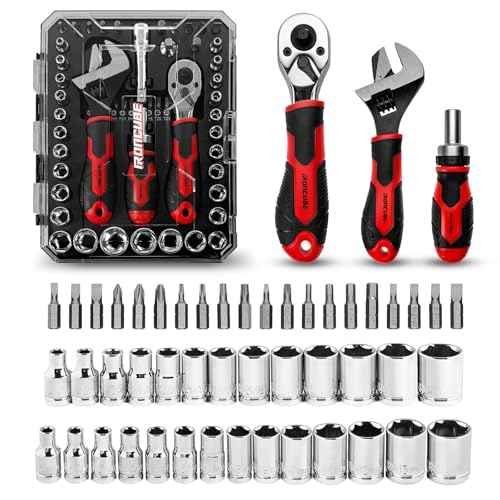 53-Piece Socket Ratchet Wrench Set, with 20-In-1 Ratcheting Screwdriver & 2-in-1 Adjustable Wrench for Garage, Auto Repair, Household Backyard & College Dorm