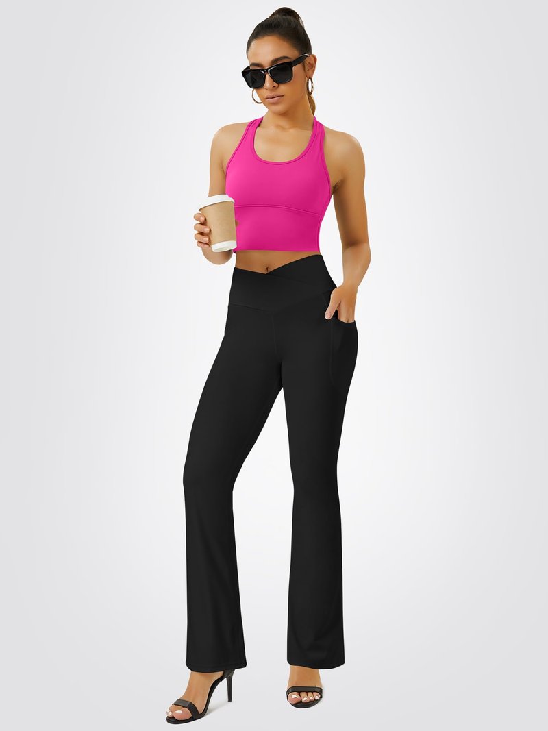 FOHOFO Yoga Pants Women, Flare Leggings for Women with Pockets Crossover High Waisted Bootcut Yoga Pants Black