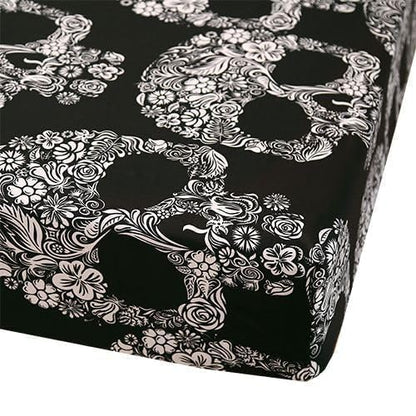SDIII 4PCS Sugar Skull Queen Sheet Set, Soft Microfiber Gothic Queen Sheets Set Skeleton Printed, Goth Halloween Sheets Queen Deep Pocket Hotel Luxury
