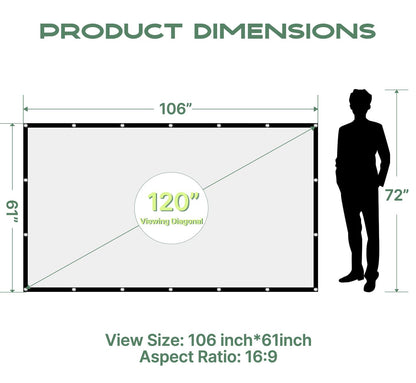AAJK Projector Screen 120 inch, Washable Projector Screen 16:9 Foldable Anti-Crease Portable Projector Movies Screen for Home Theater Outdoor Indoor Support Double Sided Projection