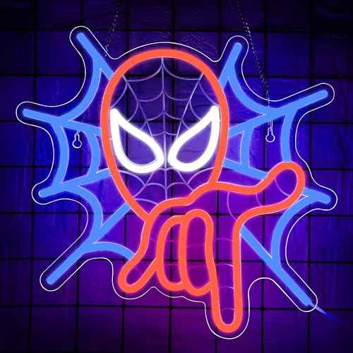 Spider Neon Sign for Wall Decor Anime LED Light Up Sign Spider Room Decor for Boys Bedroom Man Cave Game Room Party Club Chirstmas Birthday Gifts for Kids Boys Fans,Size14.2 * 13.4in(XD213)