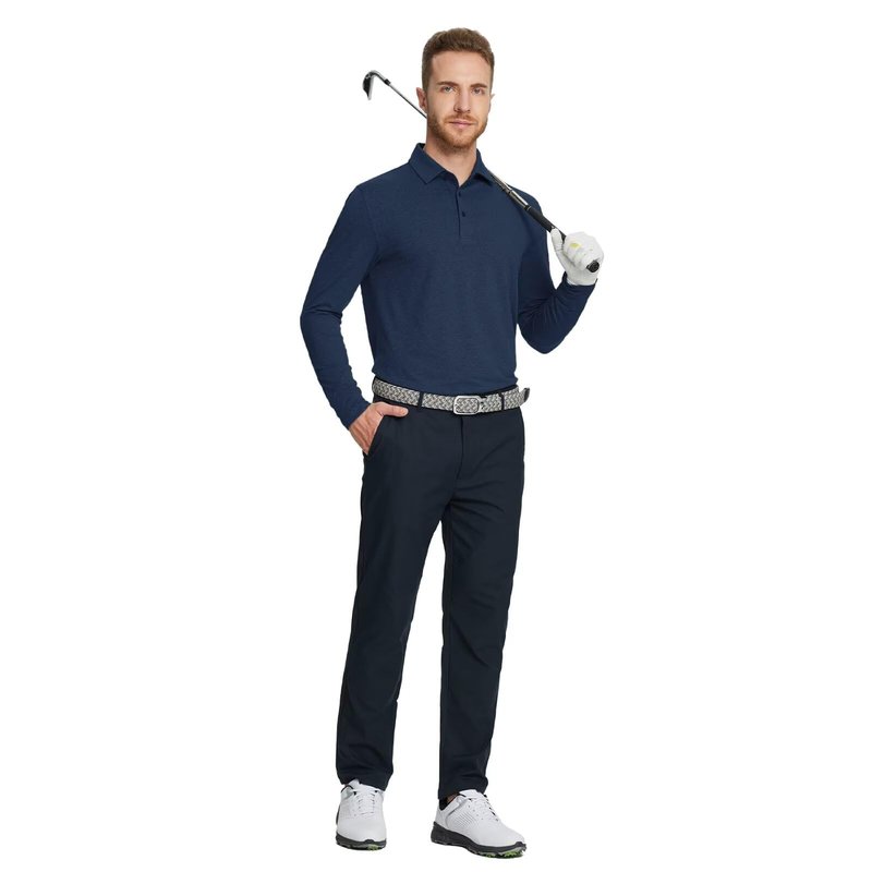 M MAELREG Long Sleeve Polo Shirts for Men Quick Dry Performance Soft Casual Collared Golf Shirt for Men Cobalt Heather