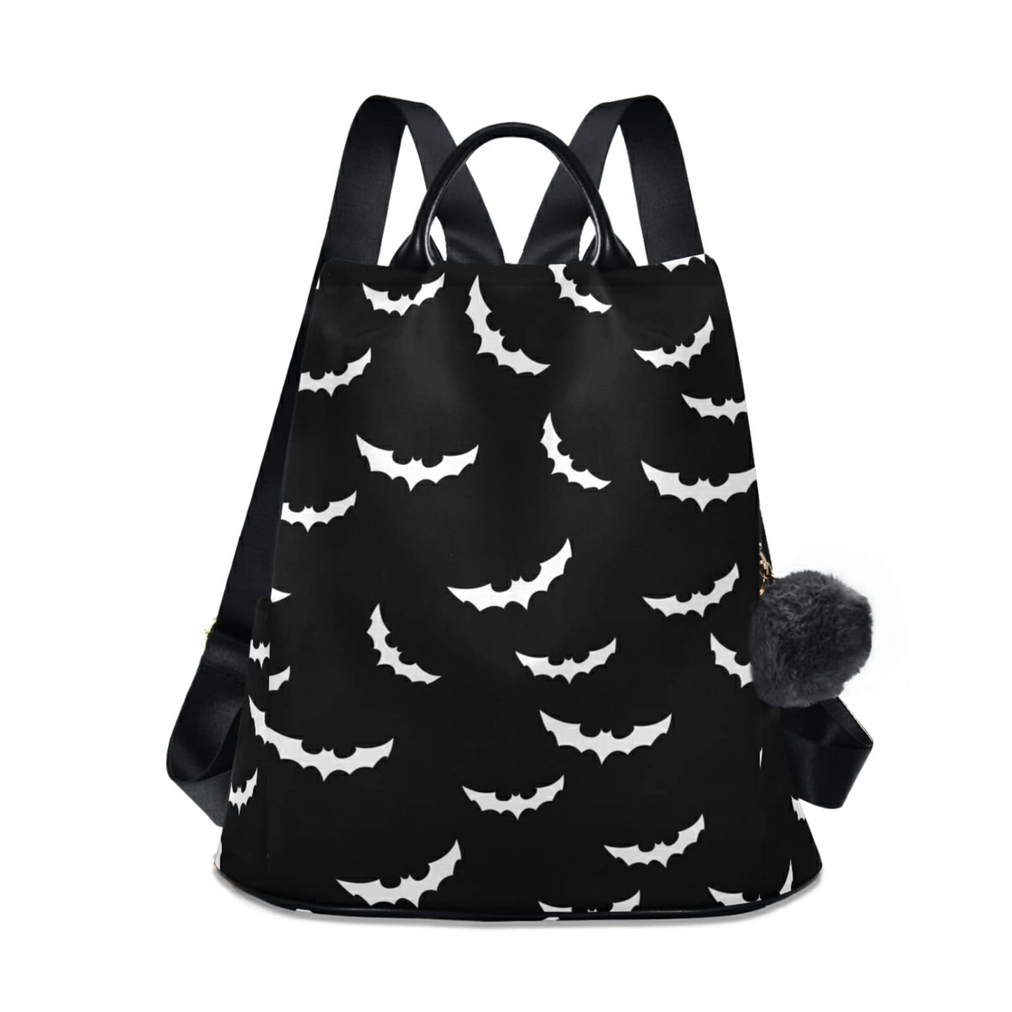 CBBYY Bats Halloween Backpack Purse for Women Nylon Anti-theft Travel Backpack Lightweight Shoulder Bag with Plush Ball Keychain