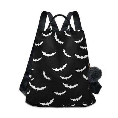 CBBYY Bats Halloween Backpack Purse for Women Nylon Anti-theft Travel Backpack Lightweight Shoulder Bag with Plush Ball Keychain