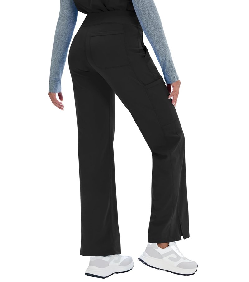 Kecols Women Yoga Scrub Pants Straight Mid Rise Elastic Waist Cargo Work Pants with Five Pocket 4-Way Stretch Black