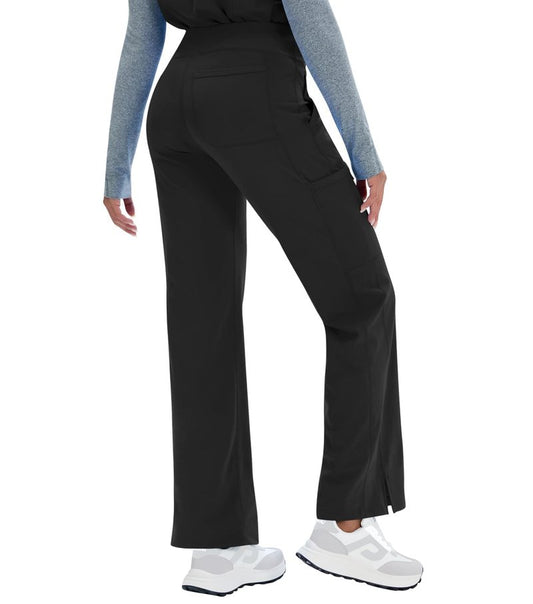 Kecols Women Yoga Scrub Pants Straight Mid Rise Elastic Waist Cargo Work Pants with Five Pocket 4-Way Stretch Black