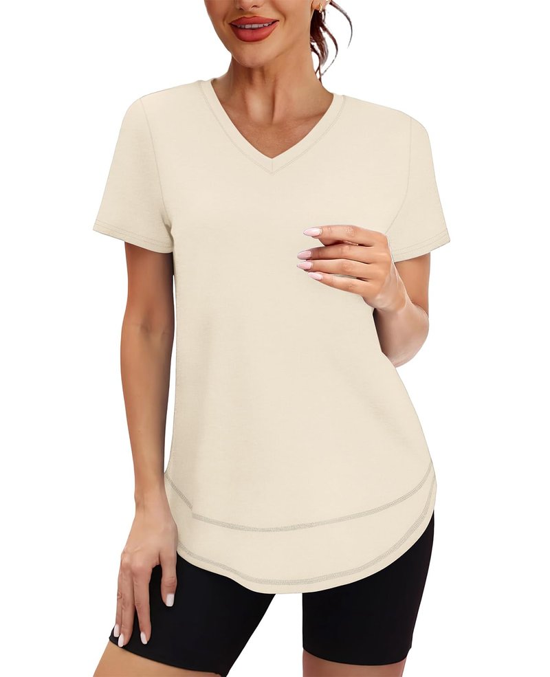 Oversized Tshirts for Women Dry Fit Plus Size Spring Clothes Summer Athletic Tops Workout Shirts V Neck White 3XL