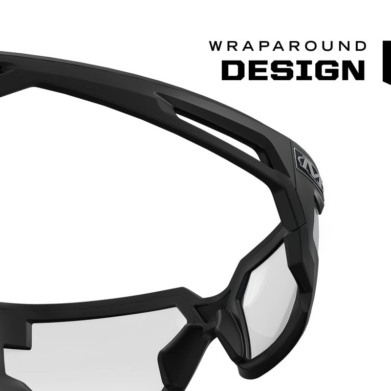 Mechanix Wear Type-X Clear Lens Safety Glasses - Anti-Fog Polycarbonate Industrial Safety Glasses - Ventilated Temples & Scratch-Resistant Lenses - Black Frame