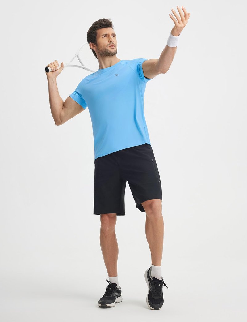 baleaf Ice Cooling Running Shirts for Men Short Sleeve Athletic Workout T-Shirts UPF 50+ Sun Protection Quick Dry Moisture Wicking Tee Blue L