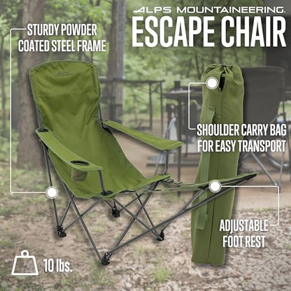 ALPS Mountaineering Escape Lounge Camping Chairs for Adults with Footrest and Adjustable Armrests, Sturdy Steel Frame, Compact Foldable Design, and Carry Bag, Cactus