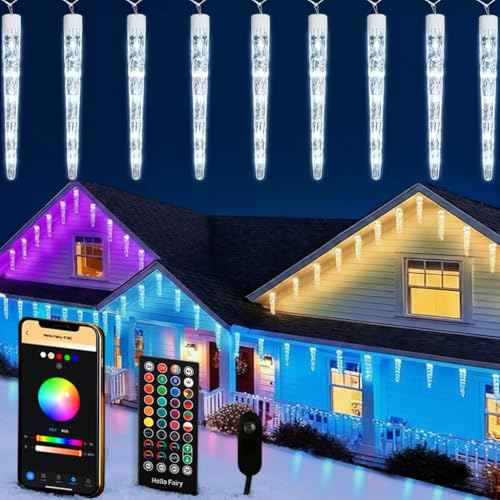 Smart Christmas Icicle Lights for Outside, 33FT 20 Tubes RGBW LED Icicle Christmas Lights Outdoor, App Remote Controlled DIY Dynamic Effects and 50+ Scenes for House Roof Decorations