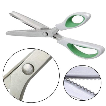 JISTL Green Pinking Shears Comfort Grips Crafts Zig Zag Cut Sewing Scissors,Professional Handheld Dressmaking