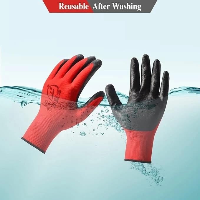 Ruiyang 24 Pairs Red And Black Worker Gloves Handling Safety Work Gloves General handling, Builders Construction, Engineering, Maintenance, Material Handling, Packing Warehouse (Large)