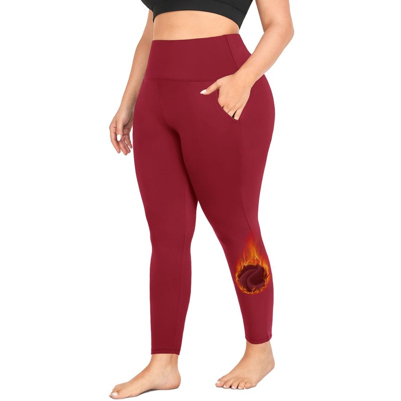 MOREFEEL Plus Size Leggings Fleece Lined with Pockets for Women-XL-4XL Thermal Winter Tummy Control Black Workout Yoga Pants