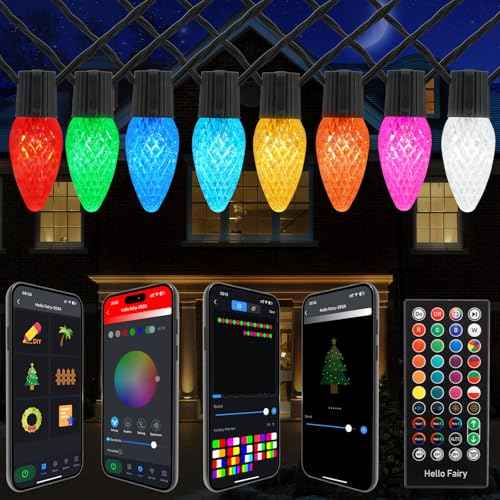 Smart C9 Christmas Outdoor Lights, 66FT 100 LED APP Remote Control String Lights, DIY Chasing Xmas Lights, RGB Color Changing with Timer & Music Sync for Holiday Xmas Tree Decoration