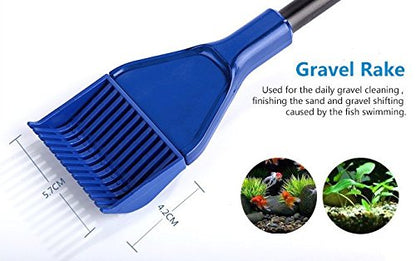 AquaticHI 5 in 1 Aquarium/Fish Tank Cleaning Kit/Tool, Algae Scraper, Fish Net, Sponge, Plant Fork, Gravel Rake, Length 19 inches (Non-Extendable)