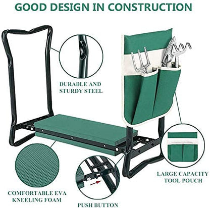 BESTHLS Garden Kneeler and Seat - Heavy Duty Folding Stool with Thick Pad, Tool Pouch, 330 lbs Capacity - Knee & Back Support, Perfect for Seniors, Women, Men