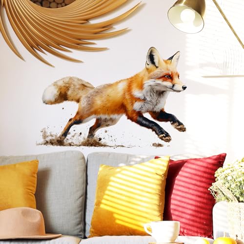 Running Fox Wall Decals Removable Animal Vinyl Stickers for Nursery Living Room and Kids Playroom Woodland Theme Decor Peel and Stick Wall Art