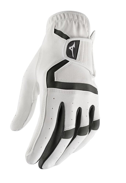 Mizuno Mens MX Synthetic Leather Golf Glove, Left Hand White/Black, Medium