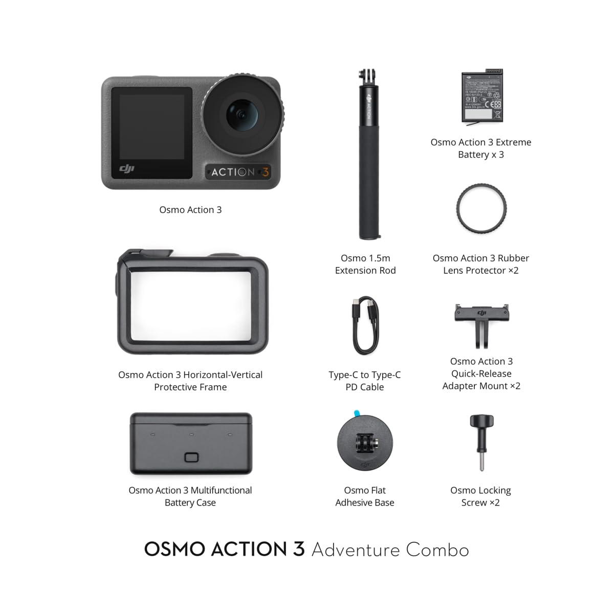 DJI Osmo Action 4 Adventure Combo, with 64GB Card, Action Camera 4K with 1/1.3" Sensor, 12h Extended Battery Life with 3 Batteries, Dual OLED Touchscreens, Mini Action Camera for Travel, Vlog