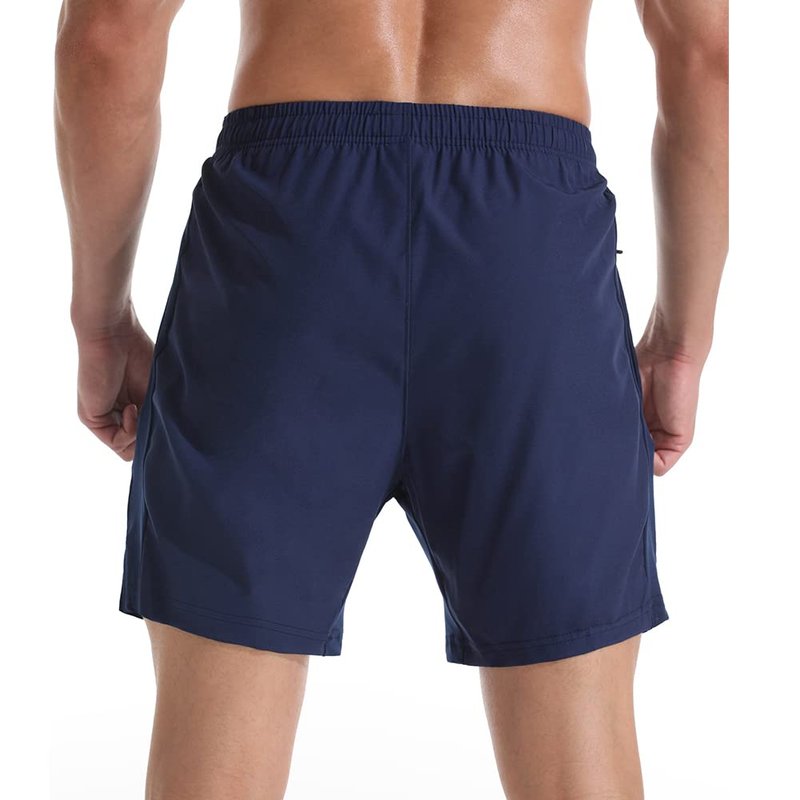 Gerlobal Men's 7" Athletic Running Shorts Lightweight Quick Dry Gym Workout Shorts with Zipper Pockets Navy,Large