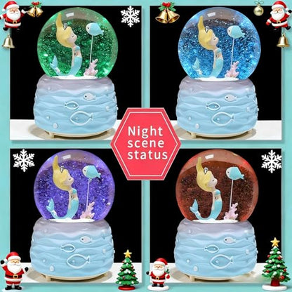 Snow Globes,Mermaid Snowglobes with Musical,LED Lights, Gifts for Little Girls,Birthday Christmas Festival Gift for 5-12 Year Old Girls (Pink)