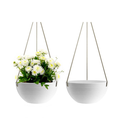 Asnext Line Pattern 10 Inch Hanging Planter for Indoor Outdoor Plants, 2 Pack Round Hanging Pots for Plants (White)
