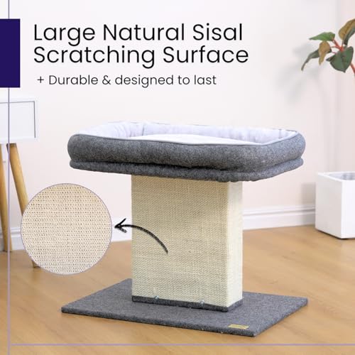Catry Mellow 2-Level 19" Cat Tree with Large Washable Replaceable Bed, Big Sisal Post, Quick Assembly, Built to Last, Ideal for Small to Large Cats, Grey