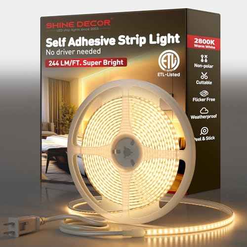Shine Decor LED Strip Light Super Bright 4000LM, Plug&Play 120V Driverless Easy Wiring, Flicker Free Weatherproof for Outdoor Indoor, Min. 3.9¡± Cuttable Stickable, 2800K Warm White 16FT ETL Listed