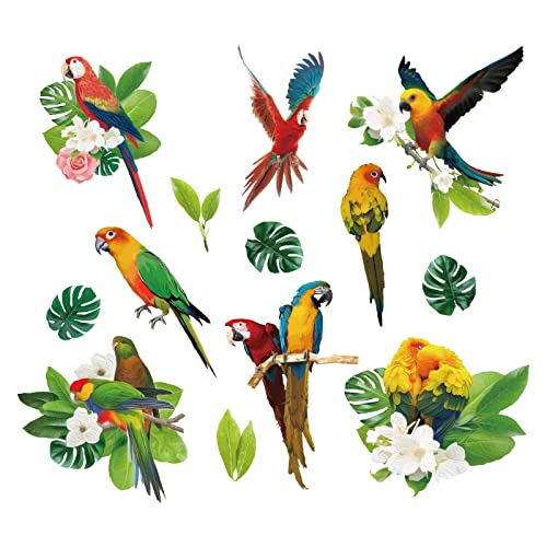 SUPERDANT Tropical Plants Parrot Wall Stickers Green Leaf Birds Watercolor Flower Vinyl Decals for Kids Nursery Bedroom Living Room DIY Art Home Decor Murals School Dormitory Wall Decor