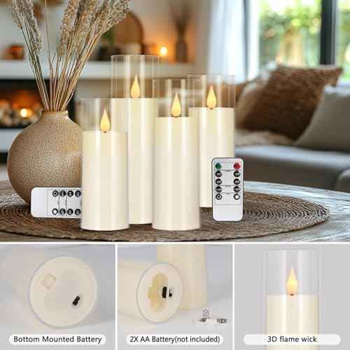Set of 24 Flameless Led Battery Opeated (D2.2'' x H5''6''7'') Realistic Moving Wick Candles with 10-Key Remotes and Cycling 24 Hours Timer