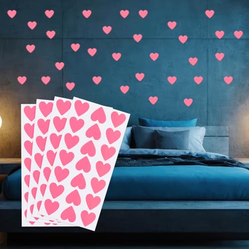 PATIKIL 84 Pcs Glow in The Dark Heart Stickers, Adhesive Glow Heart Sticker Glow in The Dark Wall Decals Luminous Decor for Room Ceiling Decoration Party Birthday, Pink