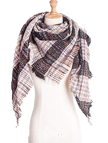 Wander Agio Womens Warm Scarf Triangle Shawls Scarves Fichu Rough Stripe Plaid White Medium