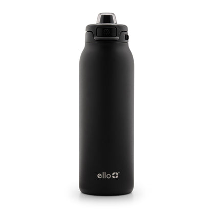 Ello Pop & Fill 32oz Stainless Steel Water Bottle with Quick Fill Technology, Double Walled and Vacuum Insulated Metal, Leak Proof Locking Lid, Sip and Chug, Reusable, BPA Free, Black