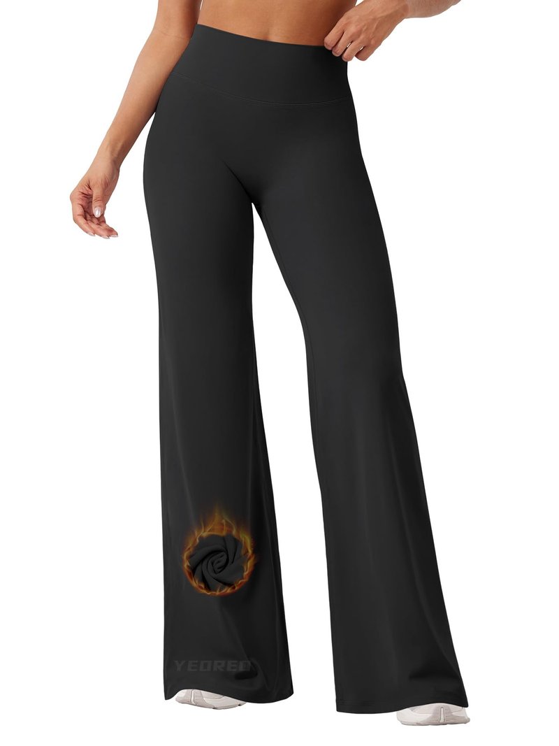 YEOREO Workout Leggings Womens No Front Seam Straight Leggings 33" Thin Fleece High Waist Buttery Eddiy Gym Yoga Pants Black M