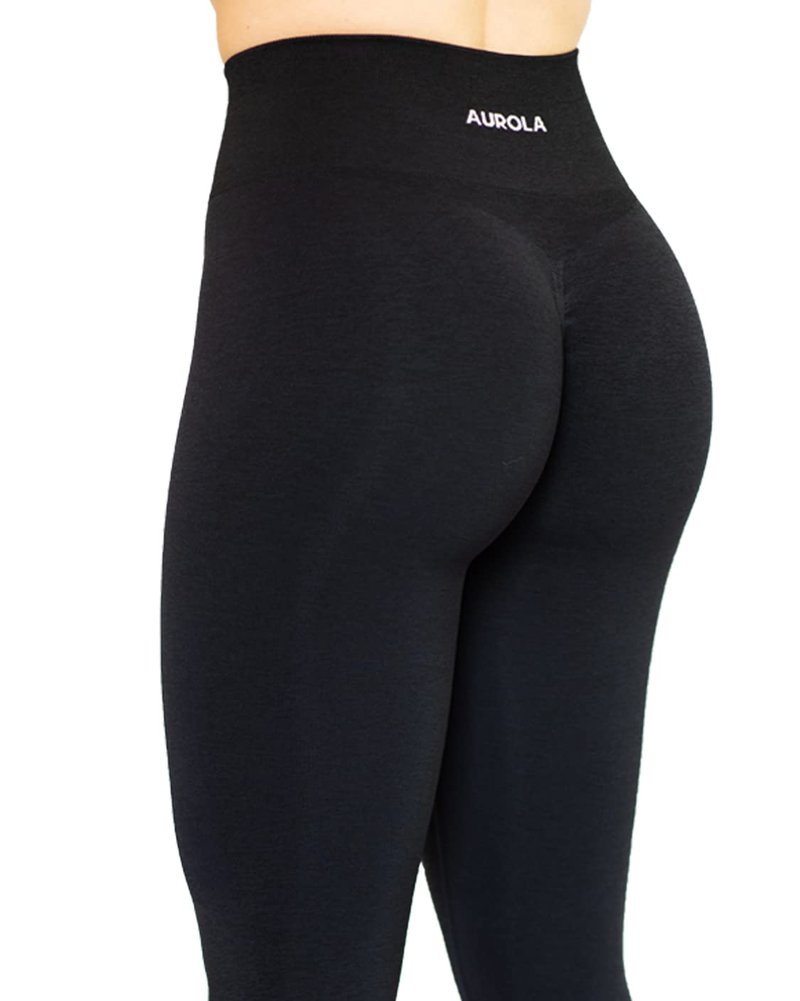 AUROLA Workout Leggings for Women Seamless Scrunch Tights Tummy Control Gym Fitness Girl Sport Active Yoga Pants (L, Black)
