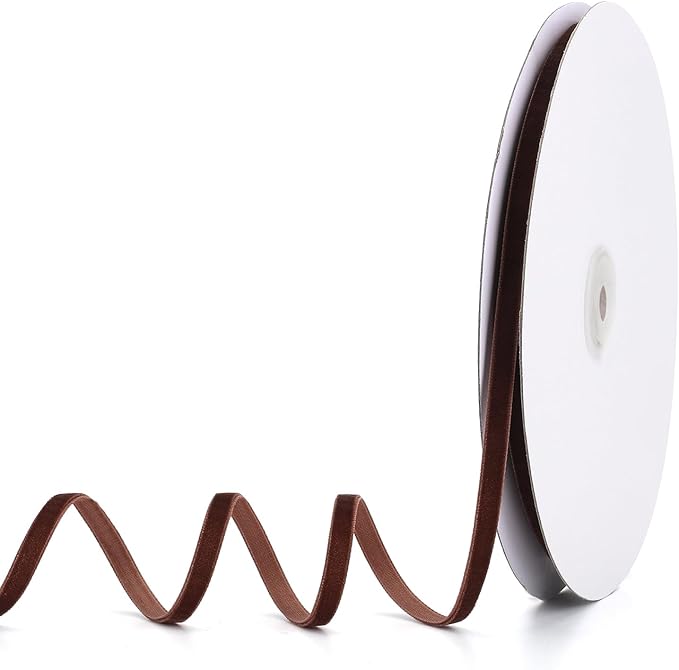 Coffee Velvet Ribbon 1/4" x 20Yd,Great for Gift Wrapping,Hair Bows Making, Wreaths,Wedding and Christmas Party Decoration(Coffee 1/4")