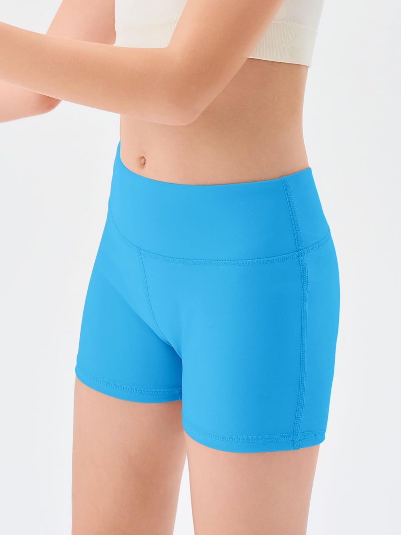 Haloumoning Girls Athletic Shorts Kids High Waisted Yoga Dance Biker Shorts Comfy Gymnastics Shorts 5-14Y Lake Blue