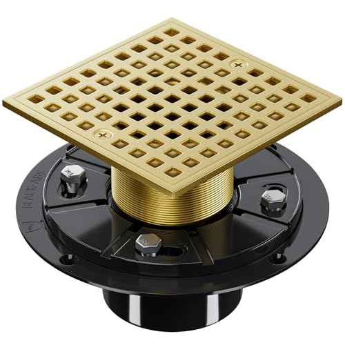 Brushed Gold Shower Drain 4-1/4 Inch - Square Shower Floor Drain Kit with ABS Flange for 2" or 3" Pipe, Drain with Hair Strainer,Removable Strainer Cover,SUS304 Stainless Steel & CUPC Certified