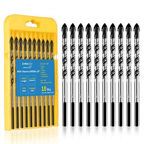 1/4" Concrete Drill Bit & Masonry Drill Bit Set(10PCS), Carbide Tip Drill Bit Set for Tile, Brick, Cement, Concrete, Glass, Plastic, Cinder Block, Wood etc by amoolo
