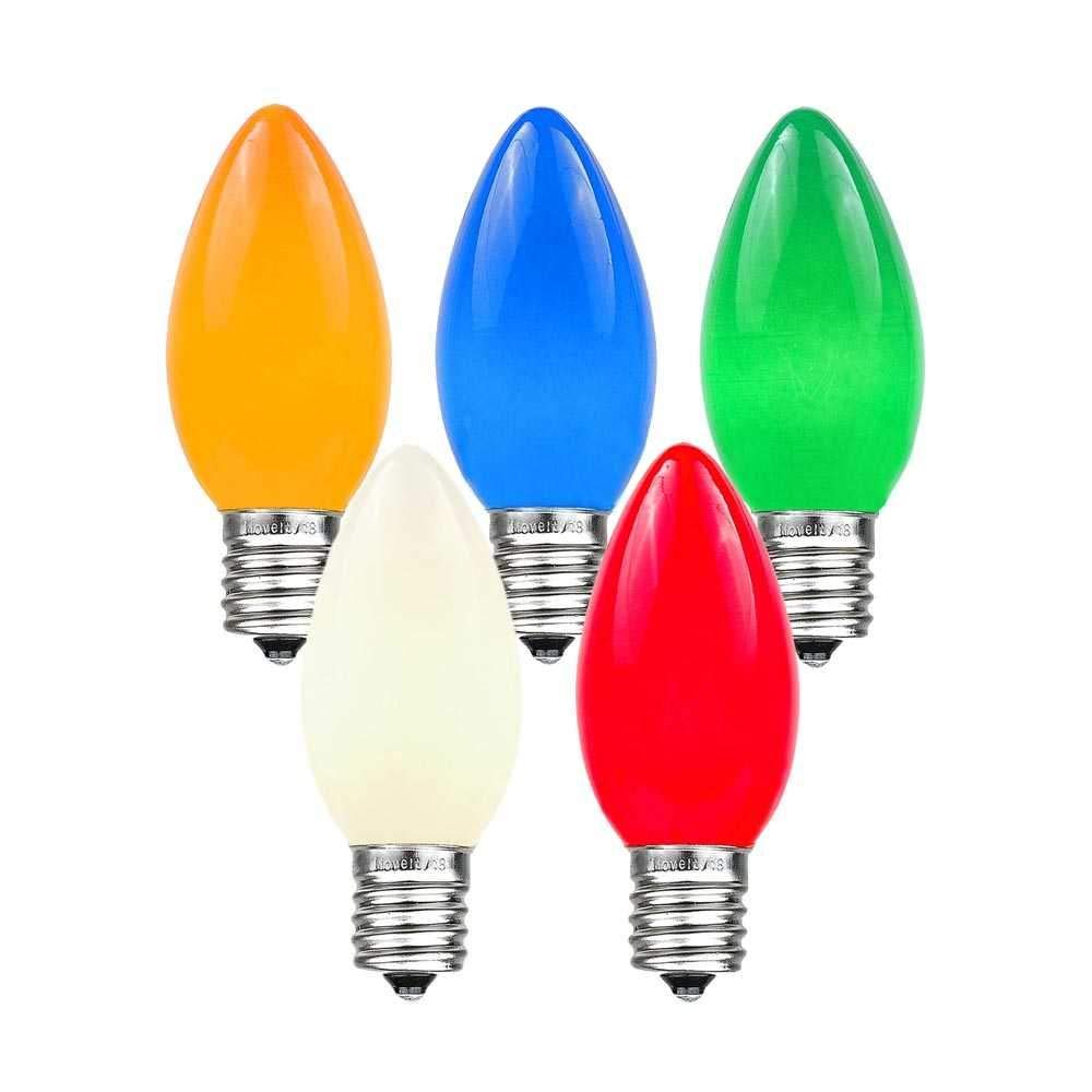 25 Foot C9 Multi Ceramic Christmas String Light Set - Opaque Bulbs - Roofline Light String - Green Wire